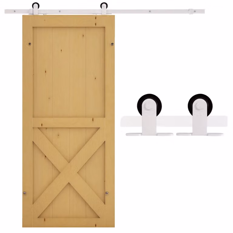 HOMCOM 6 FT Modern Antique Style Sliding Barn Wood Door Hardware Kit in White