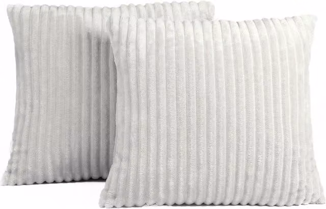 Sienna Pack of 2 Silver Ribbed Square Cushion Covers with Removable Fleece Polyester Covers