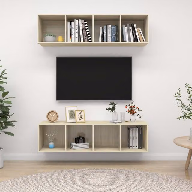 Berkfield Home Set of 2 Wall-mounted TV Cabinets in Sonoma Oak Brown and Beige MDF