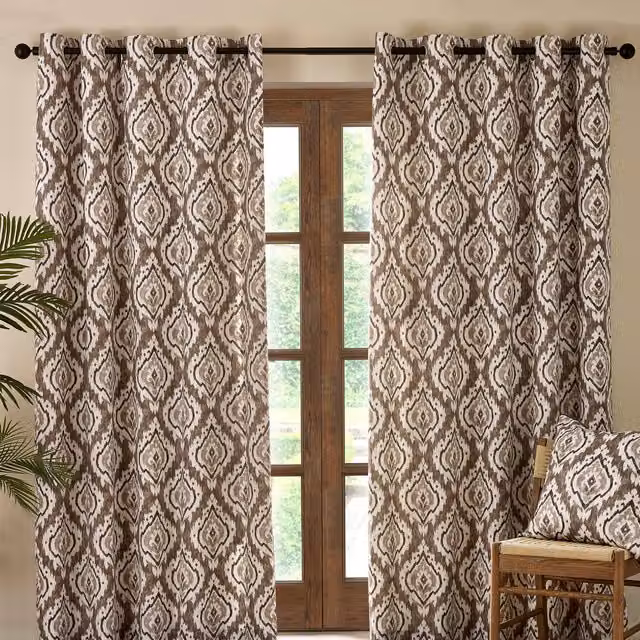Pineapple Elephant Suri Ethnic Animal Graphic Eyelet Curtains in Beige and Brown Cotton