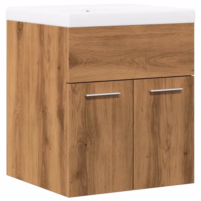 Berkfield Home 2 Piece Modern Wall Mounted Bathroom Furniture Set in Brown Artisan Oak Matt Finish