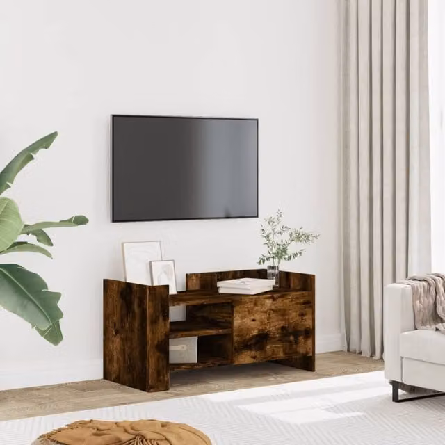Berkfield Home Smoked Oak TV Cabinet in Brown, W/D/H: 80 x 35 x 40 cm – 1
