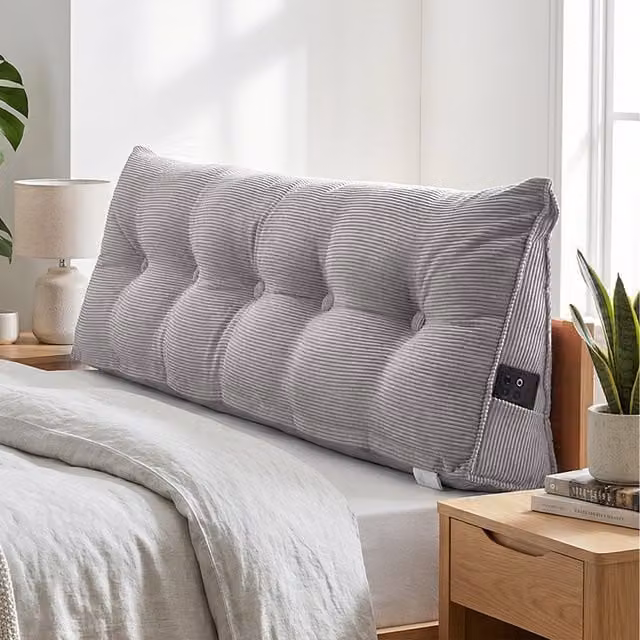 Livingandhome Grey Corduroy Wedge Headboard Pillow with Removable Cover, Width: 150 cm