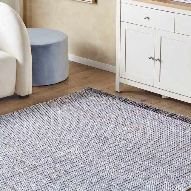 Wyld and Coco Grey Cotton Rag Rug with Fringes, W/D/H: 140 x 200 cm – 1