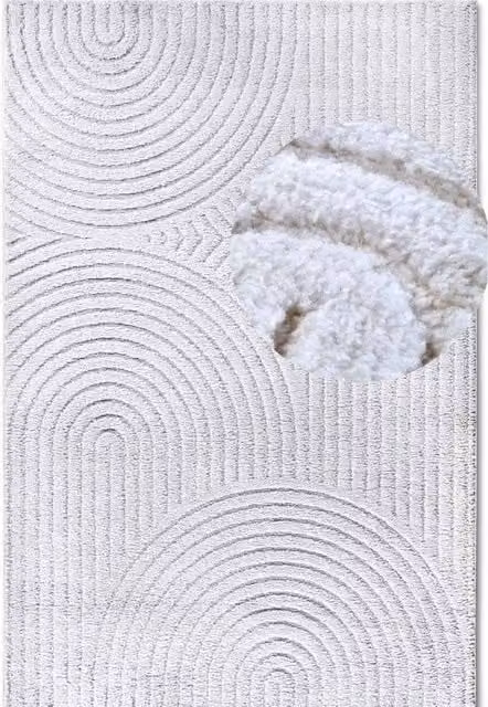 THE RUGS Panglao New York Design Geometric High Low Polyester Rug in White, W: 280 cm, D: 200 cm – 1
