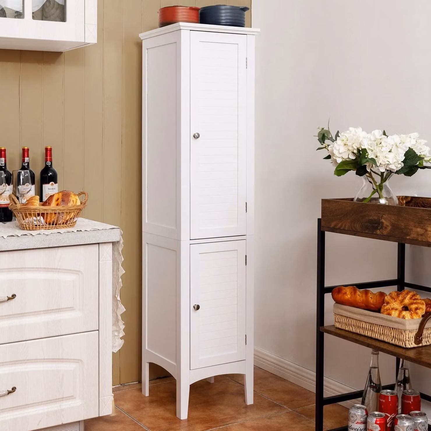 Costway 5-Tier Tall Narrow Bathroom Storage Cabinet in White, H 160 x W 38 x D 38 cm – 2