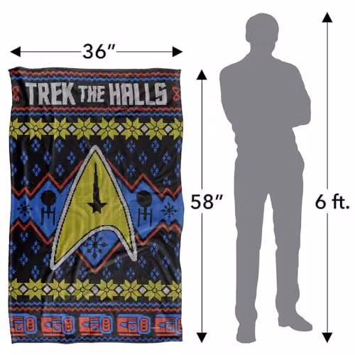 LOGOVISION Star Trek The Halls Ugly Christmas Sweater Super Soft Silky Feel Fleece Blanket, Multicolour, W: 91.44 cm, L: 147.32 cm – 2