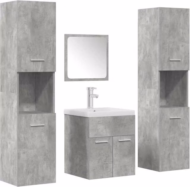 Berkfield Home 5 Piece Modern Wall Mounted Bathroom Furniture Set in Matt Concrete Grey – 1