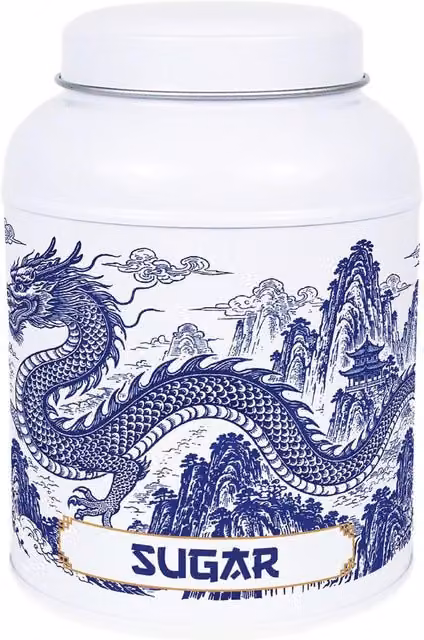 Purely Home Dragon Temple Coffee Canister White Metal Kitchen Storage Tin with Domed Lid