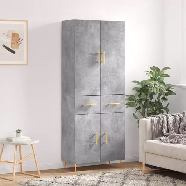 Berkfield Home Modern Highboard in Concrete Grey, W/D/H: 69.5 x 34 x 180 cm – 1