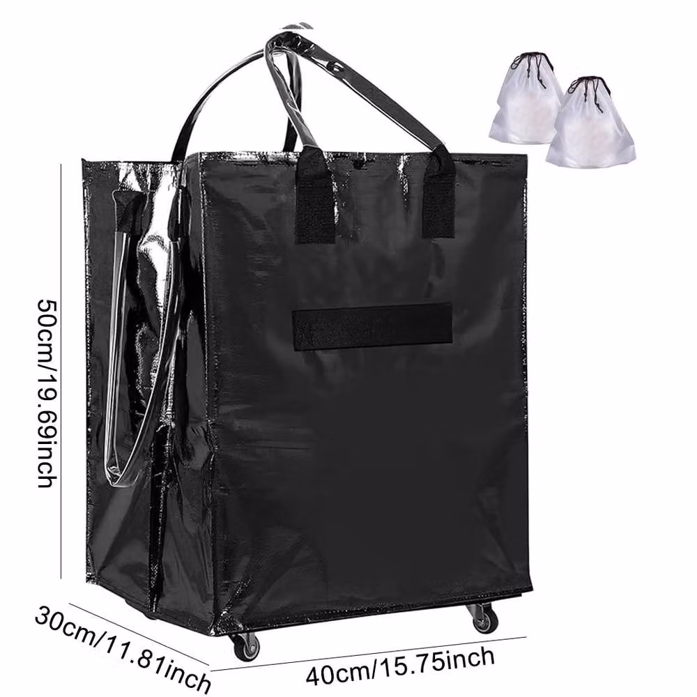 Ventryn Oversized Folding Shopping Cart Bag with Wheels in Black – 2