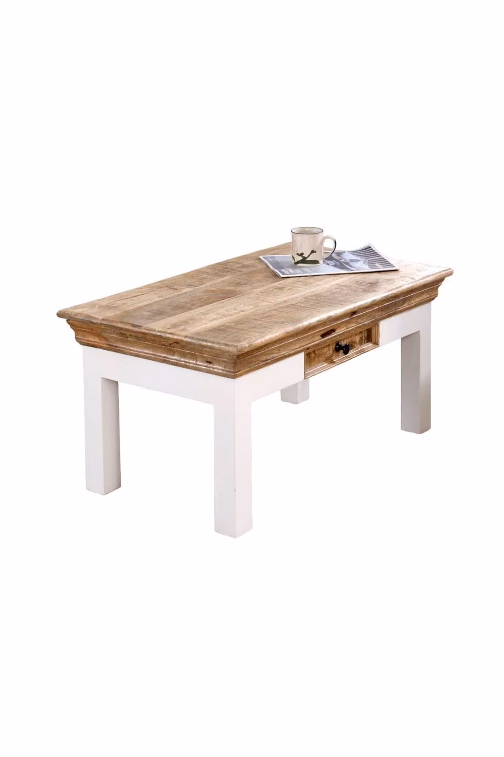 IH Design Washington White Mango Wood Coffee Table with Drawer W/D/H: 85 x 50 x 40 cm – 2