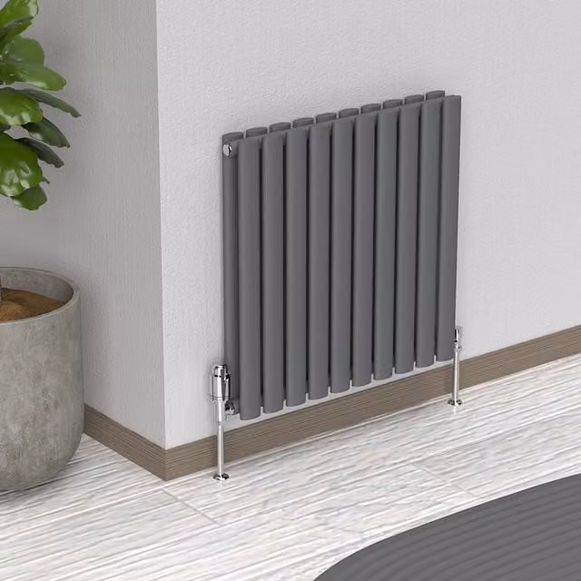 Lux Heat Oval Anthracite Grey Horizontal Wall Mounted Radiator, W: 60 cm, H: 54 cm