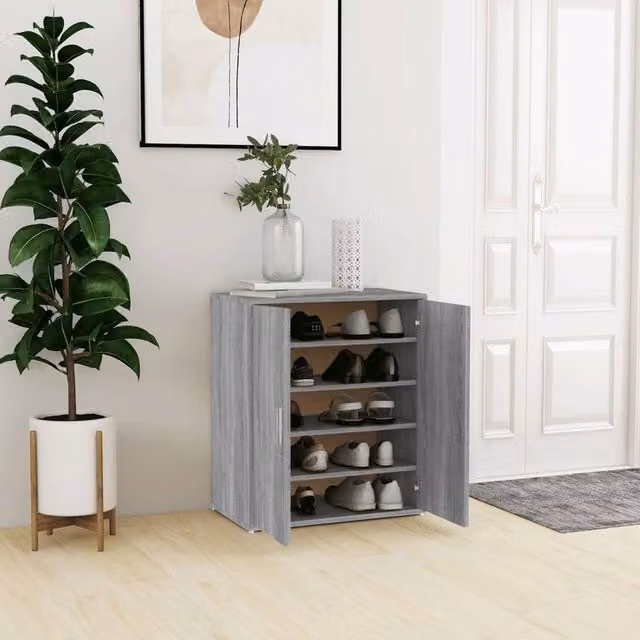 Berkfield Home Grey Sonoma Shoe Cabinet with Hinged Doors, W/D/H: 60 x 35 x 70 cm