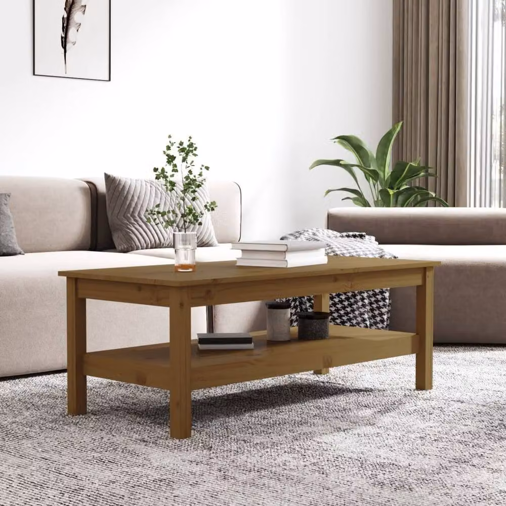 Berkfield Home Beautiful Coffee Table in Honey Brown Solid Pine Wood, W/D/H: 110 x 50 x 40 cm – 5