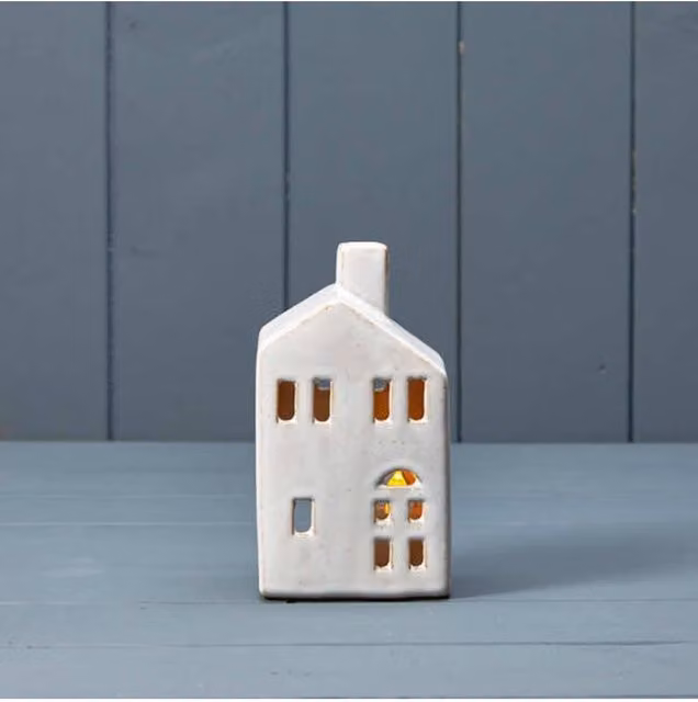 KDMD White Ceramic House Tealight Holder
