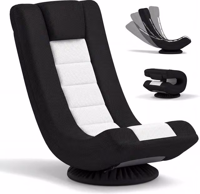 Gymax Folding Floor Sofa Chair with 360 Degree Swivel and 4 Position Adjustment in Black