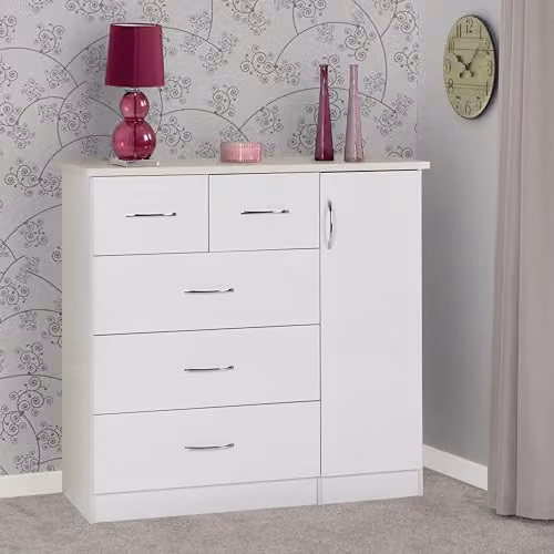 Seconique Nevada 5 Drawer Low Wardrobe in White Gloss – 2