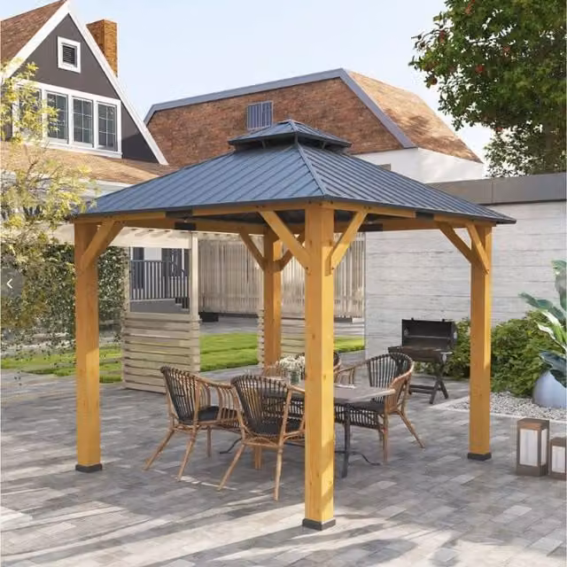 Chilli Seating Grey Metal Outdoor Hardtop Gazebo with 2 Tier Hip Roof W/D/H: 300 x 300 x 300 cm