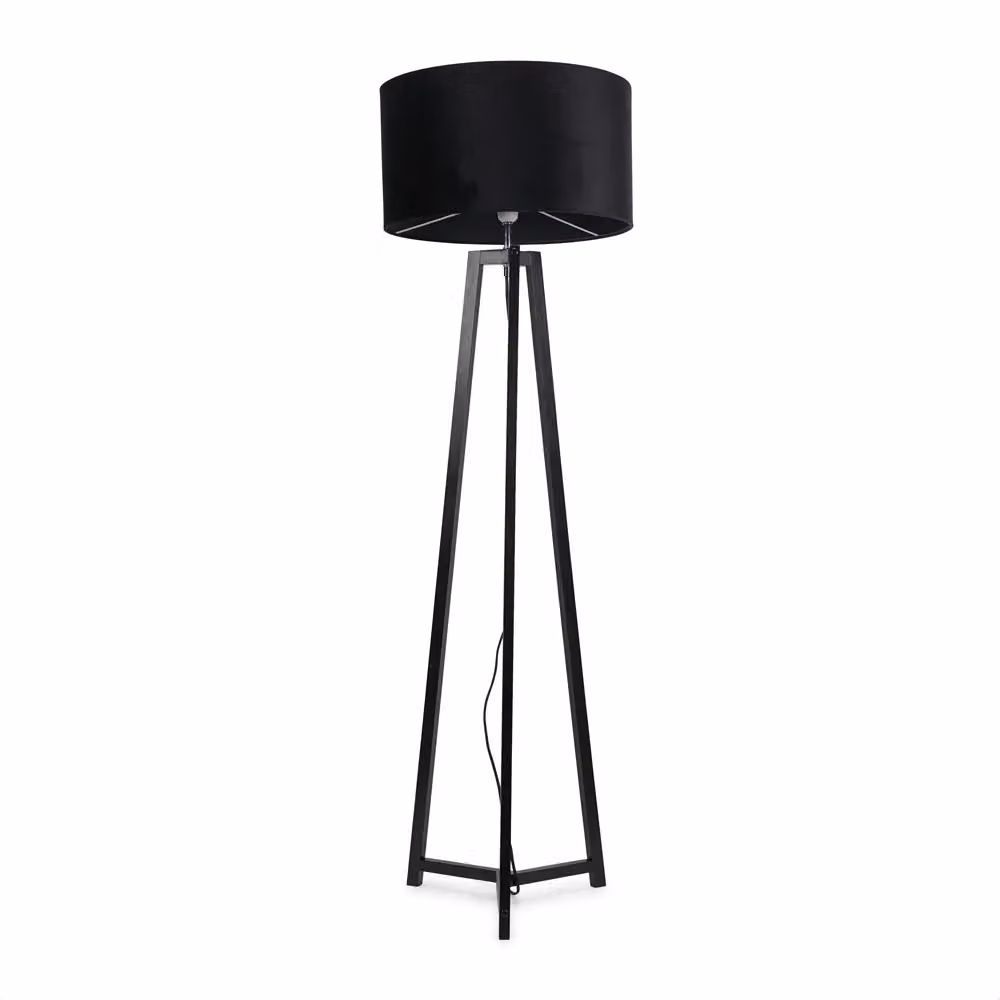 ValueLights Lottie Black Wood Tripod Floor Lamp with Fabric Cylinder Shade and LED Bulb, H 148 cm x W 45 cm x D 45 cm – 2
