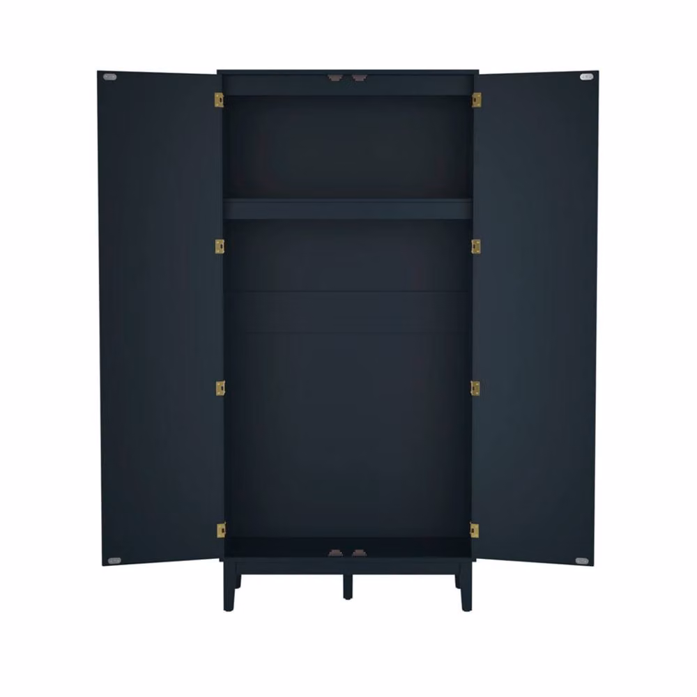 Wyld Haus Waterford Blue Oak and Rattan 2 Door Wardrobe, W: 100 cm, D: 55.5 cm, H: 180.6 cm – 3
