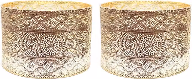 Casablanca Pair of Gold Metal Drum Lamp Shades
