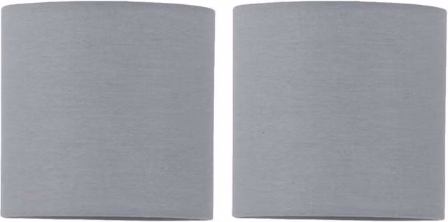 First Choice Lighting Set of 2 Grey Textured Cotton Cylinder Table Lamp Shades, Diameter: 15.5 cm, E14 Fitting