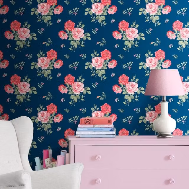 Cath Kidston Antique Rose Blue Floral Botanical Vintage Pattern in Blue