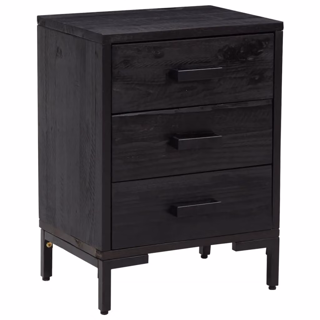 Berkfield Home Set of 2 Black Vintage Solid Pine Wood Bedside Cabinets W/D/H: 40 x 30 x 55 cm – 3