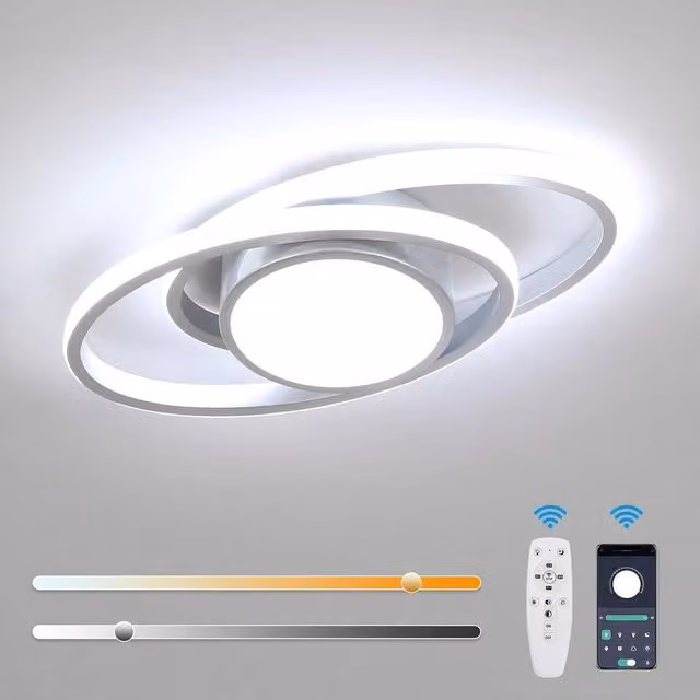 Goeco Dimmable LED Ceiling Light in Silver with Remote Control and App Control, 39W