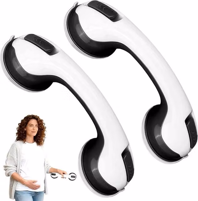 EONLION 2 Pack White Matt Suction Safety Support Hand Rail with Non-Slip Grip and Stainless Steel Core – 1