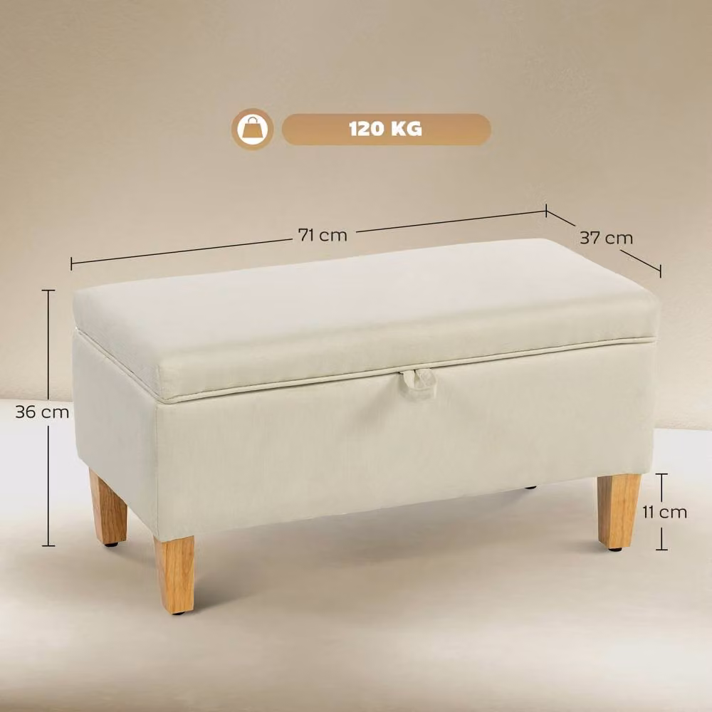 Wyld Haus Suba Beige Linen Look Storage Ottoman Bench with Natural Wooden Legs – 3