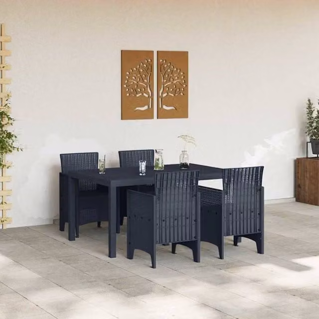 Berkfield Home Modern 5 Piece Garden Dining Set in Anthracite Dark Grey Poly Rattan