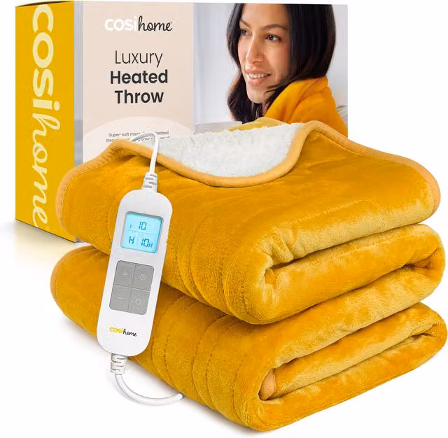 Cosi Home Fleece and Sherpa Electric Heated Throw in Yellow – 1
