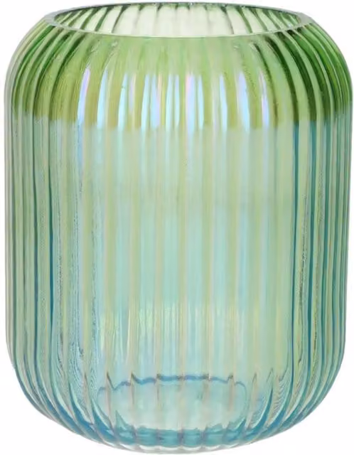 Kingsbury Gifts Ribbed Pearlescent Green Glass Tabletop Vase
