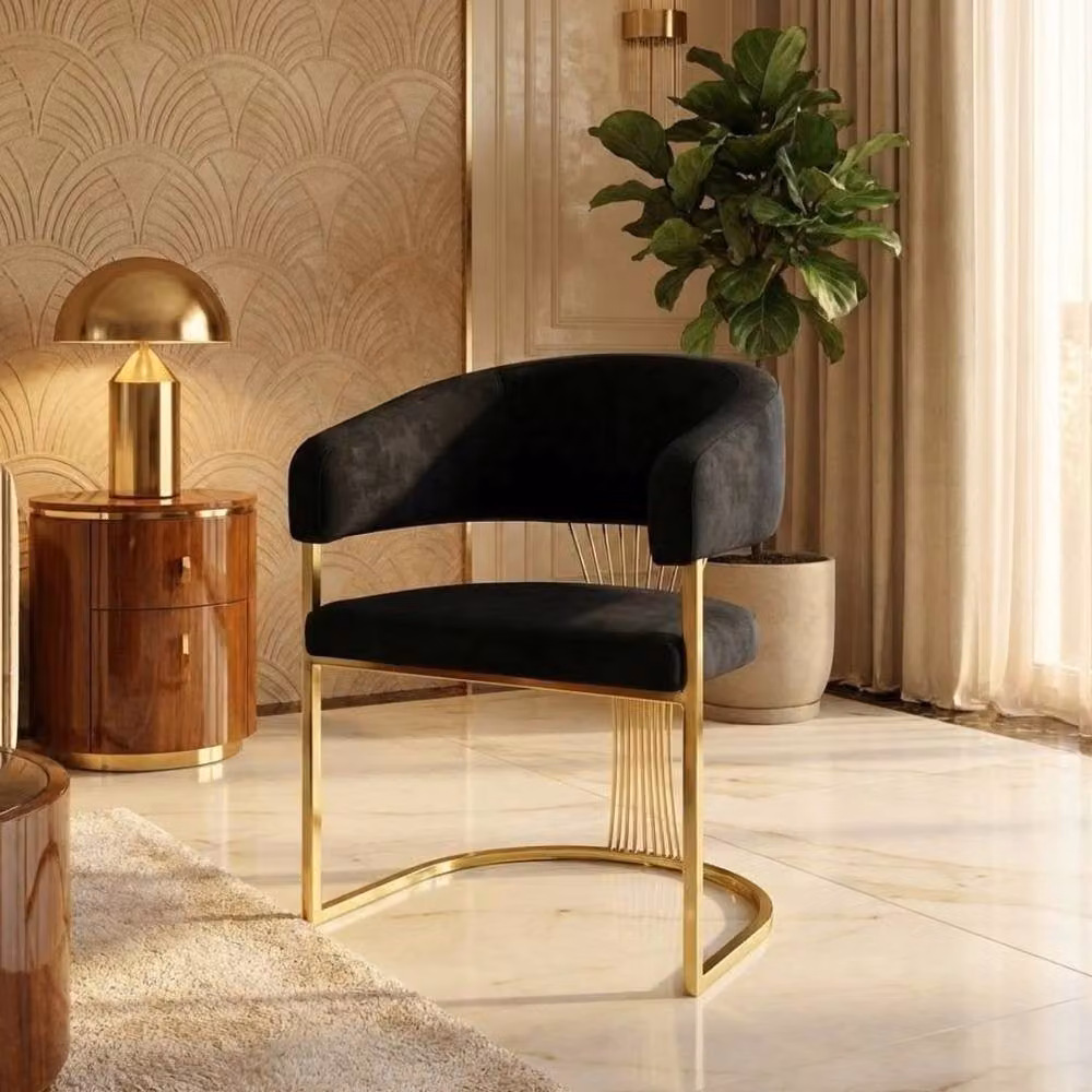 HOME LUXE INTERIOR Porado Black Leatheraire Dining Chair with Gold Metal Frame – 3