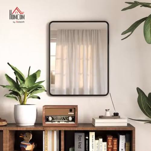 HOMCOM Modern Rectangular Wall Mirror with Black Metal Frame, W/H: 50 x 50 cm – 5