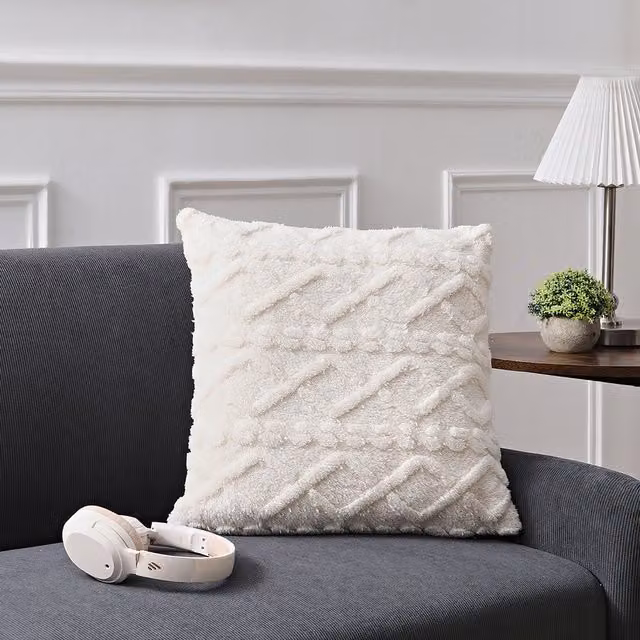Lifeideas White Square Plush Throw Pillow with Removable Washable Cover
