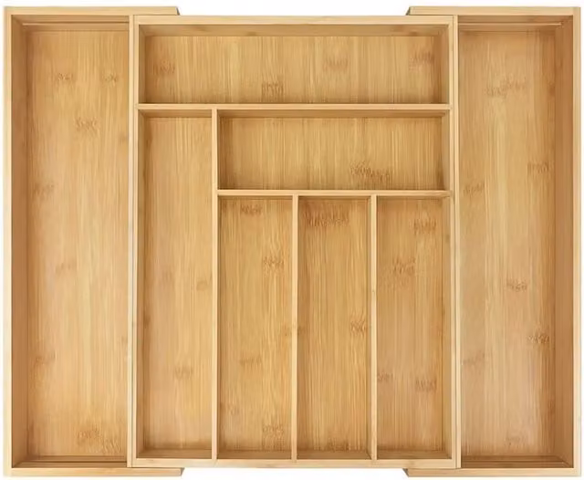 VOGREX Brown Bamboo Expandable Cutlery Tray Drawer Insert for your Kitchen