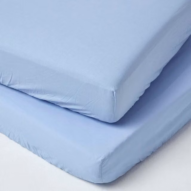Homescapes 2 Pack Blue Egyptian Cotton Percale Fitted Cot Sheets, 200 Thread Count, Allergy Friendly and Mite Proof