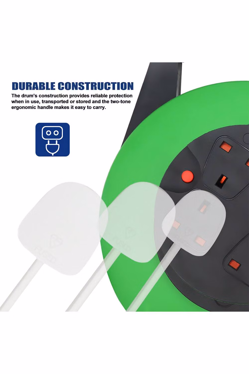 ExtraStar 4 Gang Heavy-Duty 13A 15M Indoor Cable Reel in Green – 3