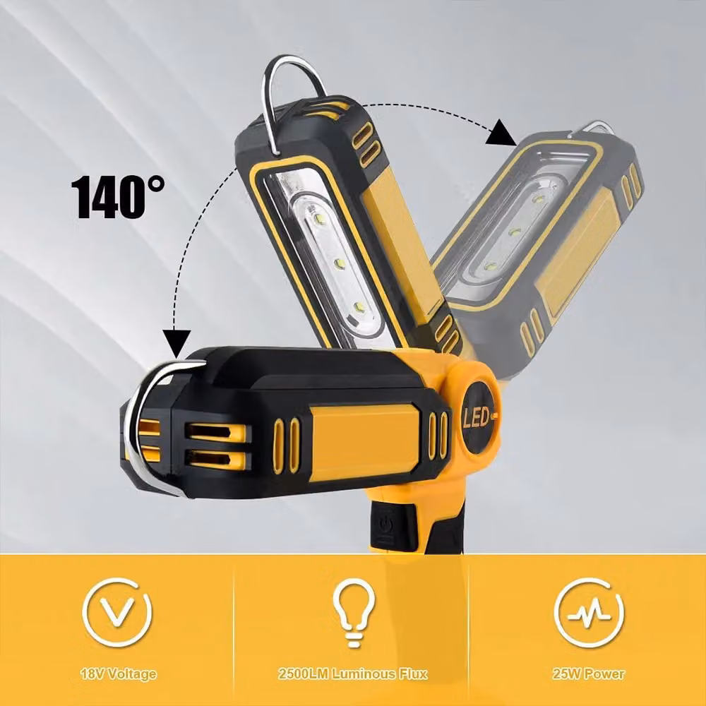 Hinsinc 140 Degree Rotating Handheld LED Work Light, Cordless Yellow Torch for Dewalt 18V 20V Batteries – 5