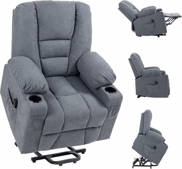 HOMCOM Grey Fabric Powered Riser and Recliner Chair with Remote Control for Seniors – 1