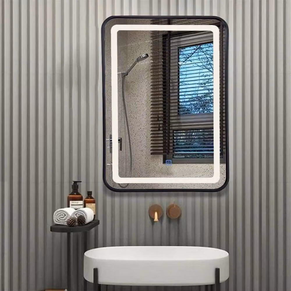 PAWNORA Modern Rectangular LED Illuminated Bathroom Wall Mirror in Black – 3