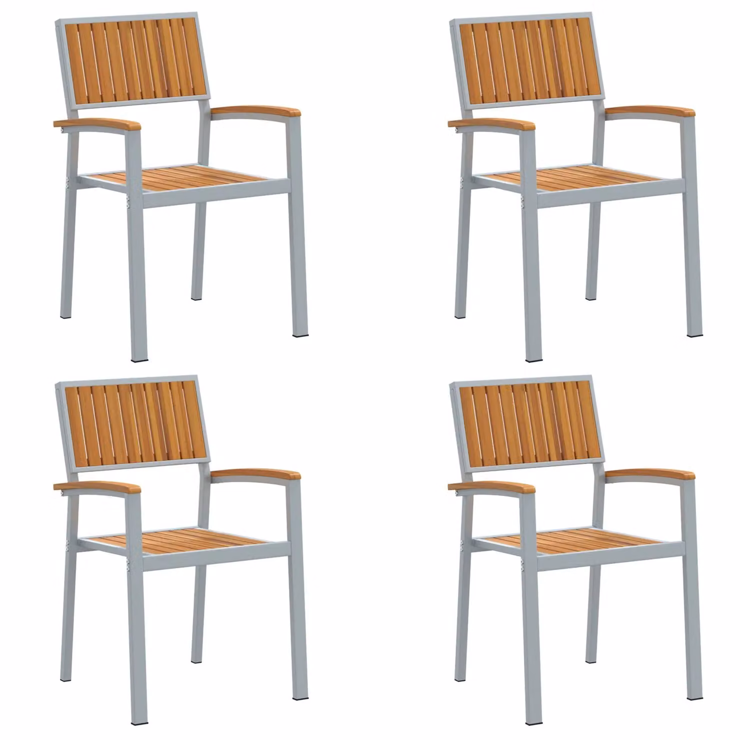 Berkfield Home Set of 4 Stackable Outdoor Chairs in Grey Acacia Wood and Metal – 2