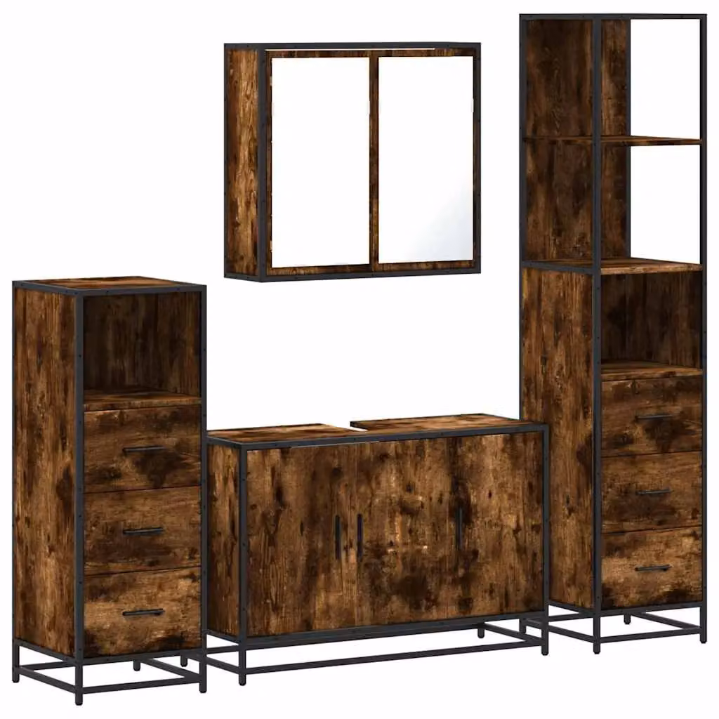 Berkfield Home 4-Piece Industrial Bathroom Furniture Set in Smoked Oak and Brown – 2