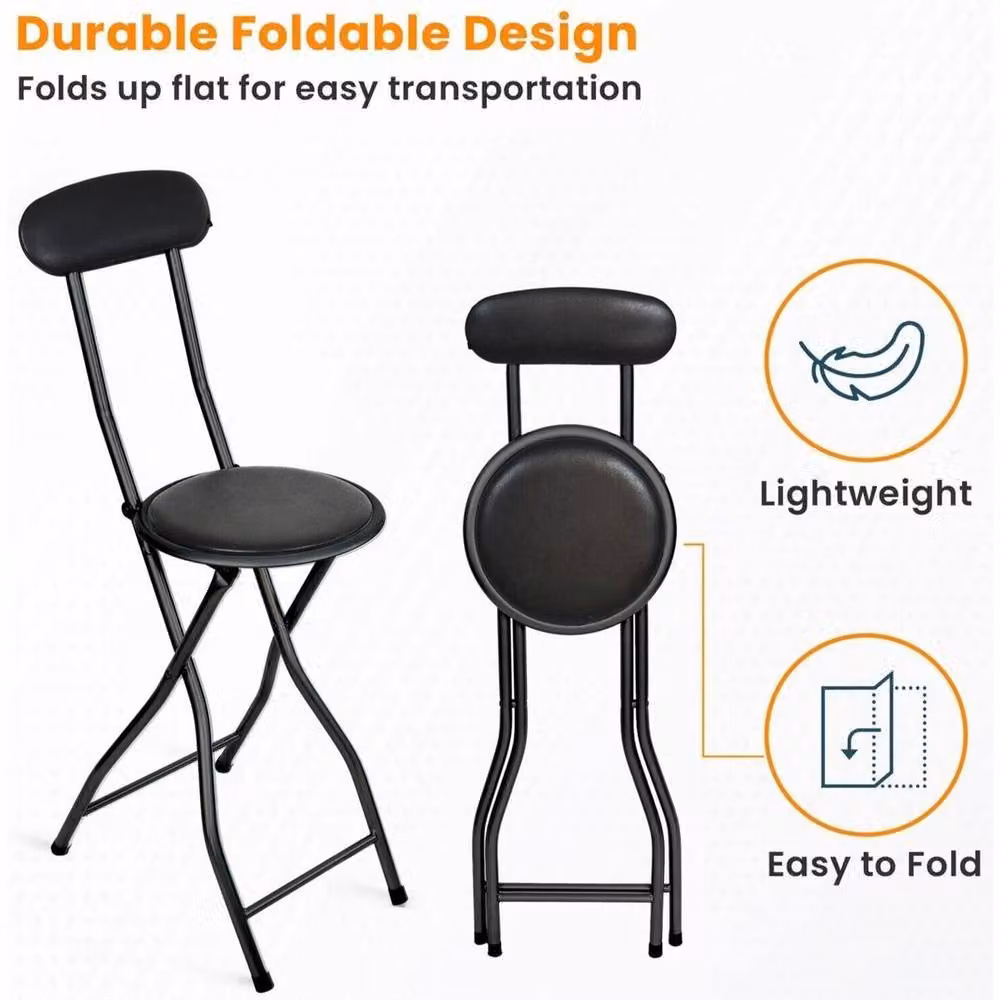 SPETLEK Black Padded Folding Bar Stool with Synthetic Leather Seat and Metal Frame – 2