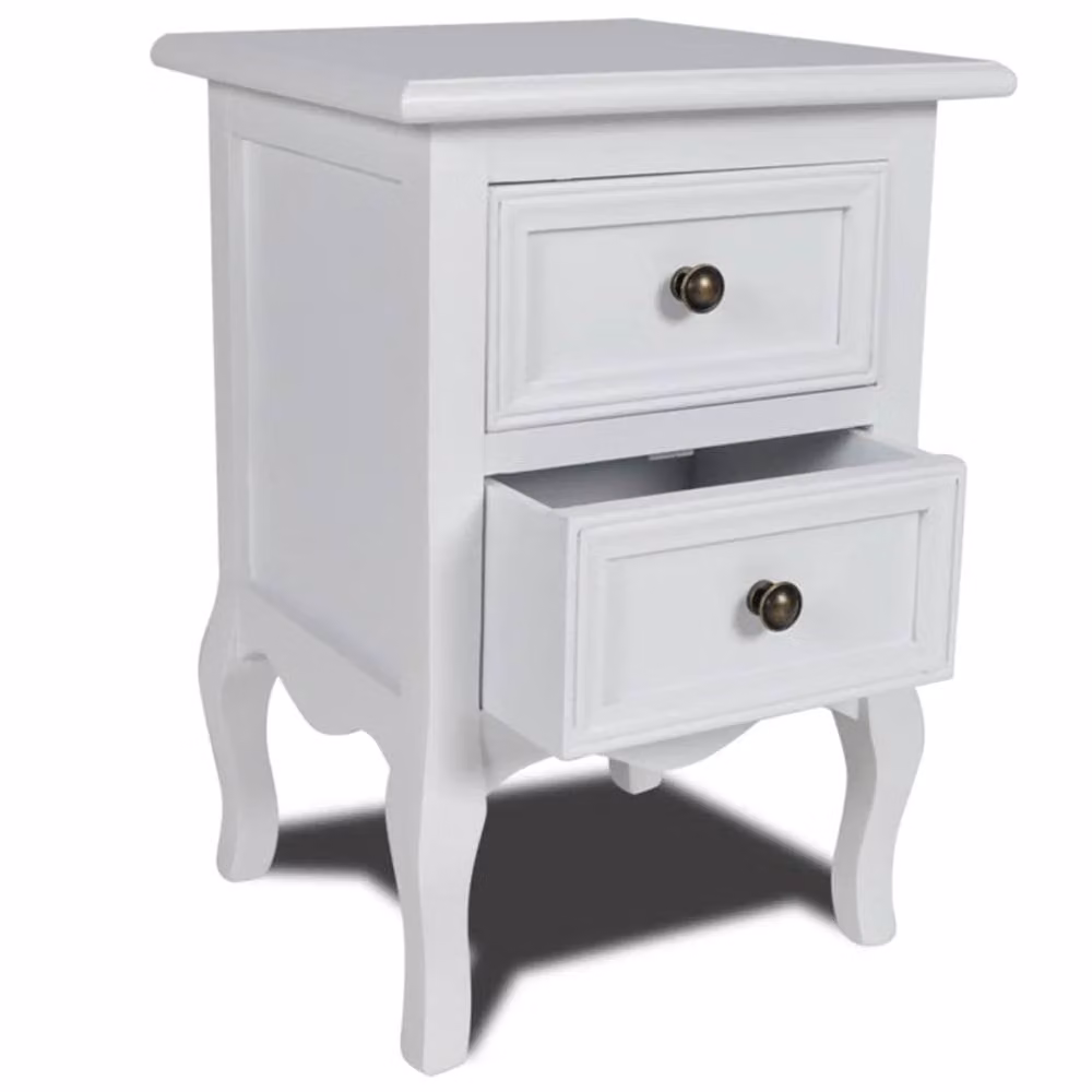 Berkfield Home Classic White Lacquered MDF Nightstand with 2 Drawers – 2