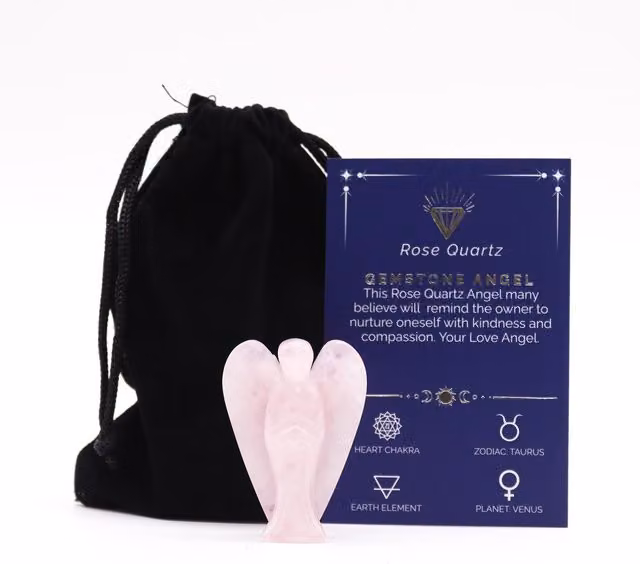KDMK Handcrafted Rose Quartz Angel Figurine, Pink, 50 mm