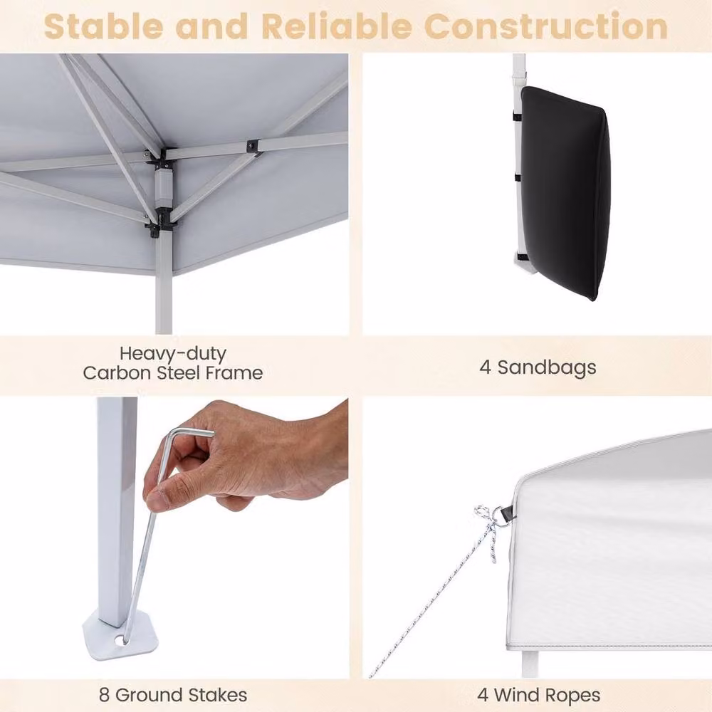 EONLION Commercial Pop Up Canopy Tent with 4 Sidewalls, White and Silver, W/D: 290 x 290 cm – 2